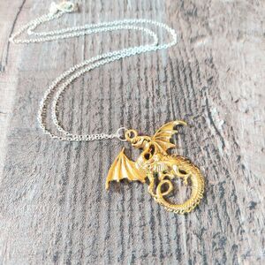 Large Dragon Necklace Gold Tone
